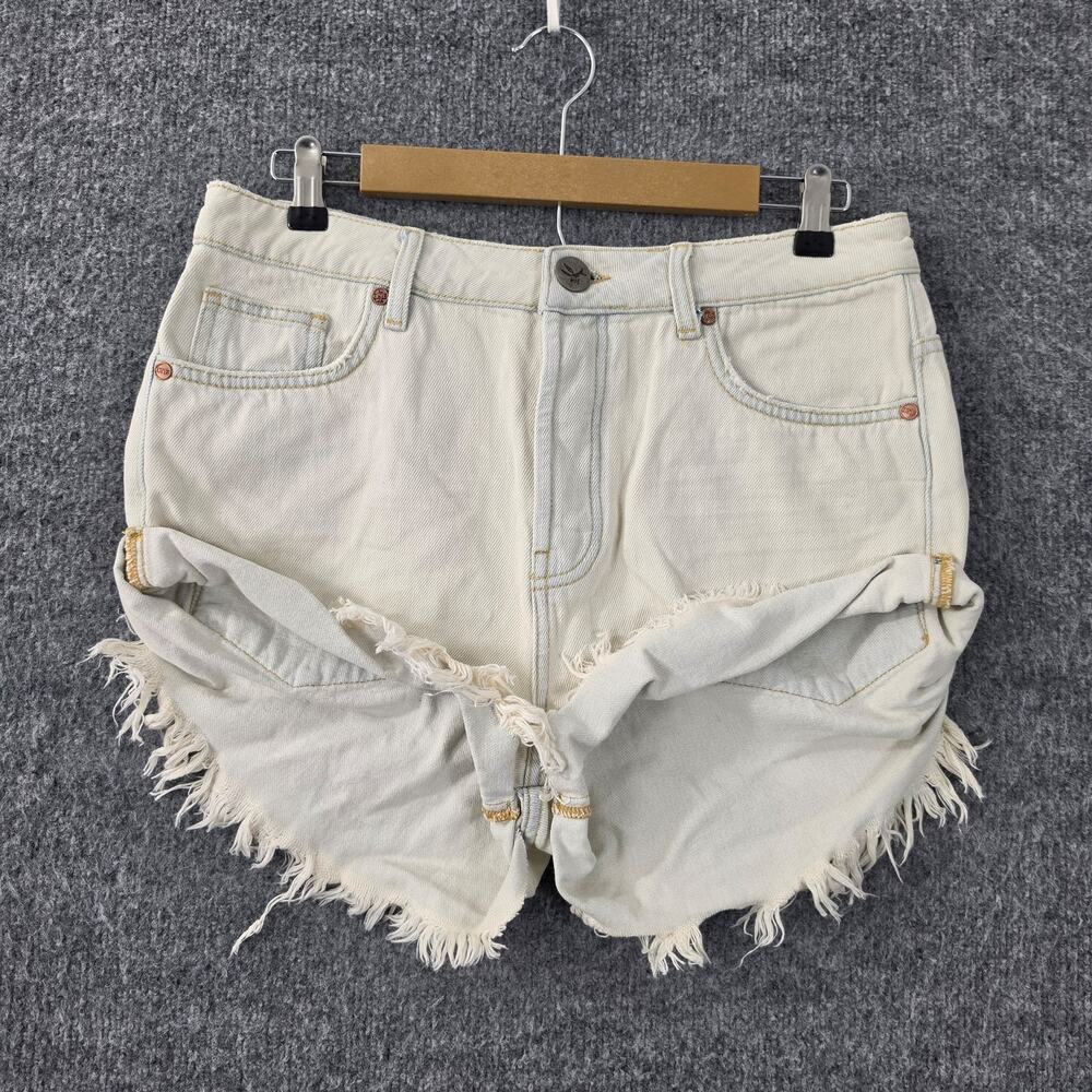 One Teaspoon Shorts 28 Bandits Vintage Fit Denim White Distressed Cut Off Summer